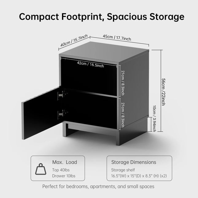 TinyNest Fluted Nightstand - Modern Bedside Table with Storage Drawers