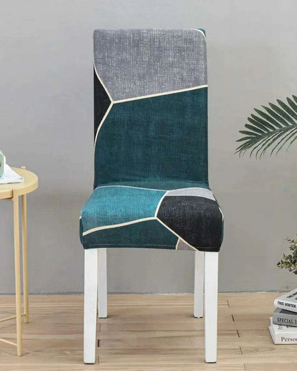 Elegant Geometric Blue-Grey Stretch Chair Covers for Stylish Dining Experiences