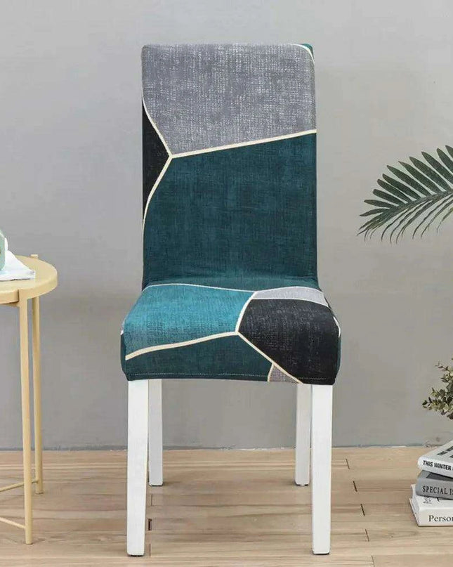Elegant Geometric Blue-Grey Stretch Chair Covers for Stylish Dining Experiences