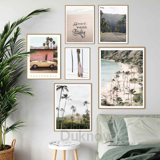 California Coastal Surfing Scene Canvas Art Print - Modern Beach Wall Decor