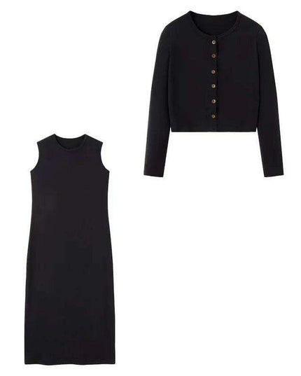 Fall Women's Cardigan and Maxi Dress Ensemble with Sleeveless Top Set of 2