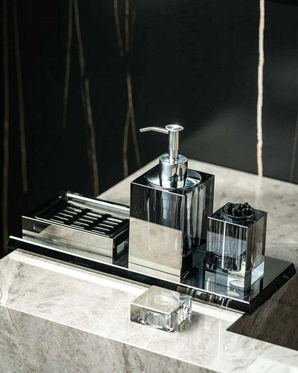 Sophisticated Square Hotel Glass Soap Dispenser with Polished Silver Pump for Contemporary Bathrooms