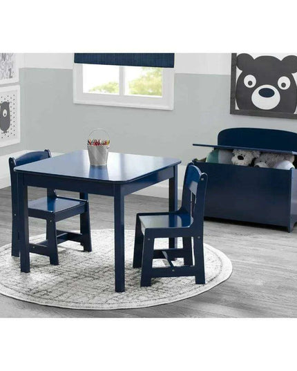 Kids Deep Blue Wooden Play Table and Chair Set - Ideal for Arts, Crafts, and Learning Activities, Includes 2 Chairs