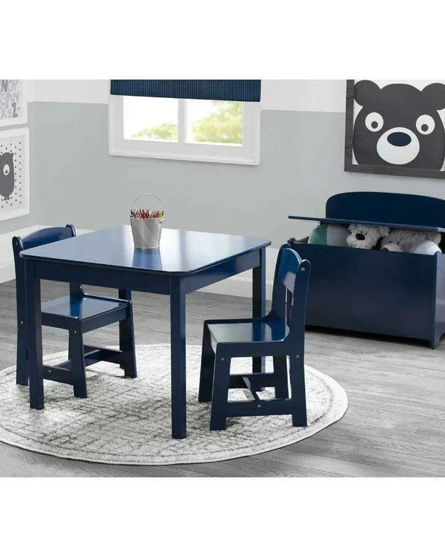 Kids Deep Blue Wooden Play Table and Chair Set - Ideal for Arts, Crafts, and Learning Activities, Includes 2 Chairs