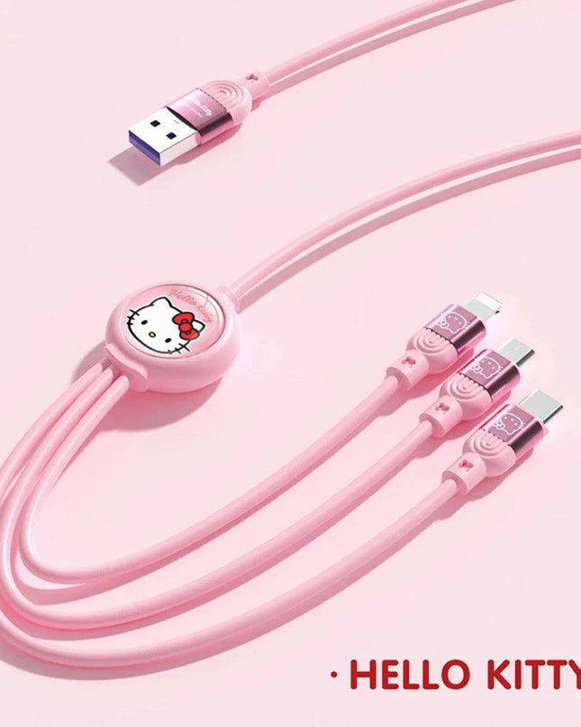 Sanrio Kuromi & Friends 3-In-1 Charging Cable - Adorable Anime Characters USB Cord for Huawei, iPhone, Xiaomi - Durable & Perfect for Gifting