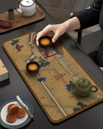 Tranquil Harmony Diatom Mud Tea Ceremony Mat - Elegant Absorbent Home Decor for Tea Aficionados