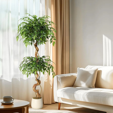 Ficus Tree Artificial, Artificial Plants Indoor In Sturdy White Pot,In