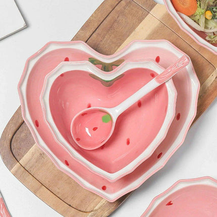 Strawberry Delight Dining Ensemble: Bowl, Spoon, and Plate Set