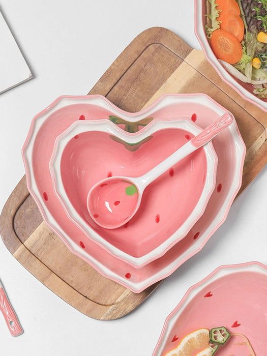 Strawberry Delight Dining Ensemble: Bowl, Spoon, and Plate Set