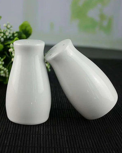 Ceramic Salt and Pepper Shaker Set with Bamboo Tray in Farmhouse Style