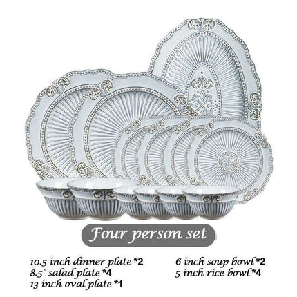 Vintage Baroque Embossed Ceramic Plate Collection - Set of 4 for Elegant Dining