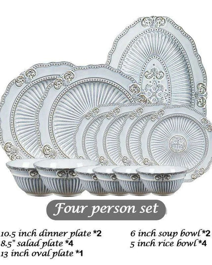 Vintage Baroque Embossed Ceramic Plate Collection - Set of 4 for Elegant Dining