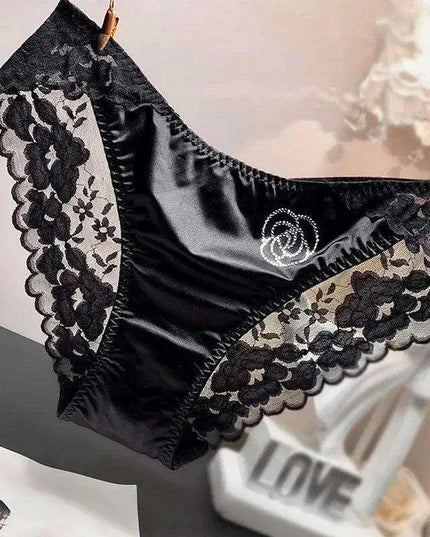Luxe Sheer Lace Hipsters with Sparkling Rhinestones - Premium Satin Silk Seamless Comfort Briefs