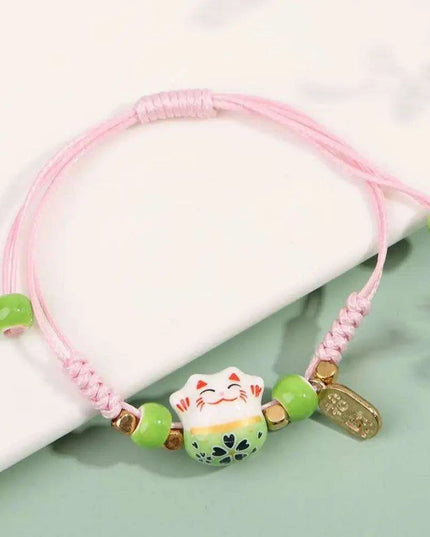 Vibrant Adjustable Lucky Cat Charm Bangles - Playful Rope Bracelets for Women and Girls, Ideal Gift for Prosperity