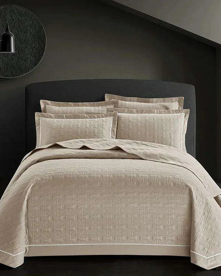 Luxurious 100% Cotton Quilted Plaid Bed Cover - Multi-Functional Euro Comfort Topper
