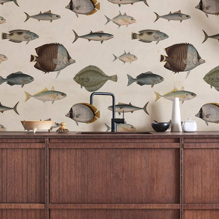 Removable Vintage Fish Pattern Wallpaper – Peel & Stick, Non-Woven