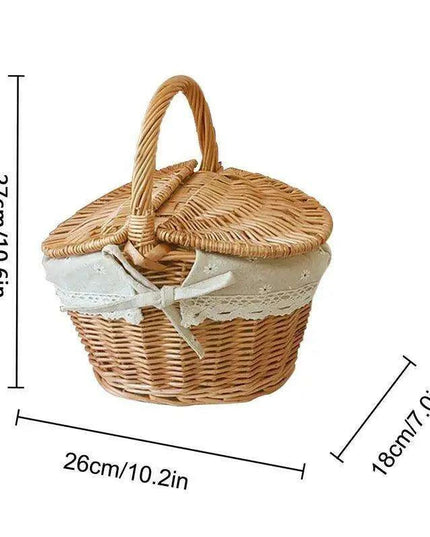 Elegant Dual-Lid Wicker Picnic Basket - Spacious Handcrafted Storage Solution