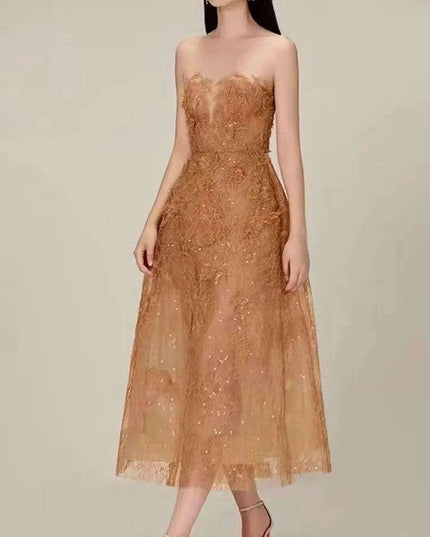 Luxurious Floral Lace and Sequin Evening Dress for Women