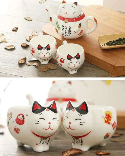 Delightful Maneki Neko Ceramic Tea Set for Enchanting Gatherings