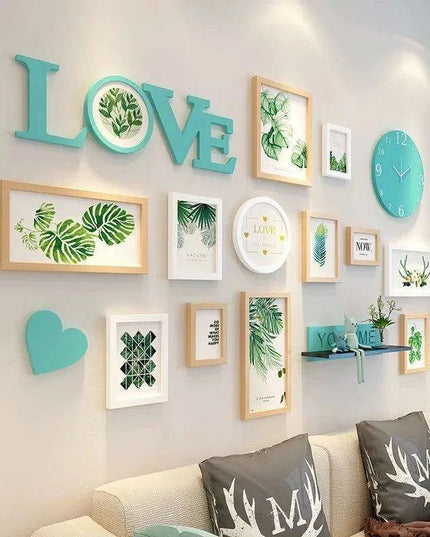 Nordic-Inspired Wall Art Set with Green Plants, Clocks, and Decorative Shelf for Elegant Home Decor