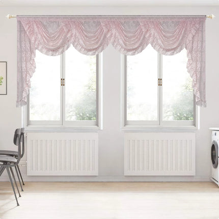Pink Flower Ripple Sheer Lace Curtain Valance – Rod Pocket, Custom Width
