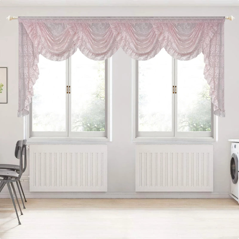 Pink Flower Ripple Sheer Lace Curtain Valance – Rod Pocket, Custom Width
