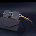 Retro Rimless Sunglasses with Wood Finish and UV Protection