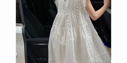 Cotton Medium To Large Children's Clothing Lace White Dress Girls' Princess Little Fresh Vest Dress 2025 Summer New Style cotton-medium-to-large-childrens-clothing-lace-white-dress-girls-princess-little-fresh-vest-dress-2025-summer-new-style