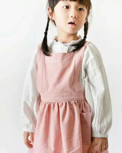 Stylish Kids' Linen Cooking and Craft Apron with Front Pocket - Perfect for Ages 3-10