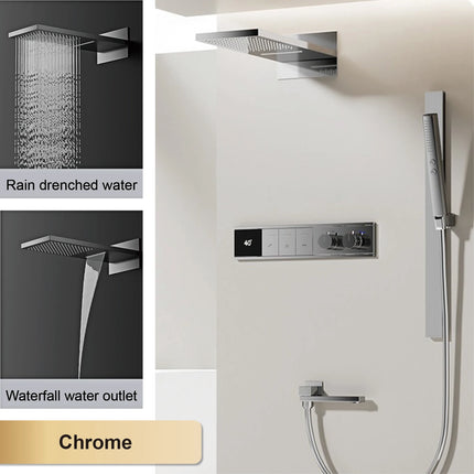 Gun Gray Brass LED Digital Display Thermostatic Shower Set Ceiling Mount Rain Shower Head Adjustable Slide Bar Bathroom Faucet gun-gray-brass-led-digital-display-thermostatic-shower-set-ceiling-mount-rain-shower-head-adjustable-slide-bar-bathroom-faucet