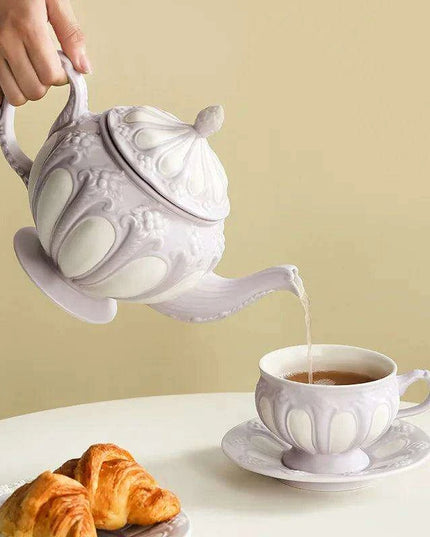 Sophisticated Tea Set: Handcrafted Ceramic Teapot and Mugs Ensemble
