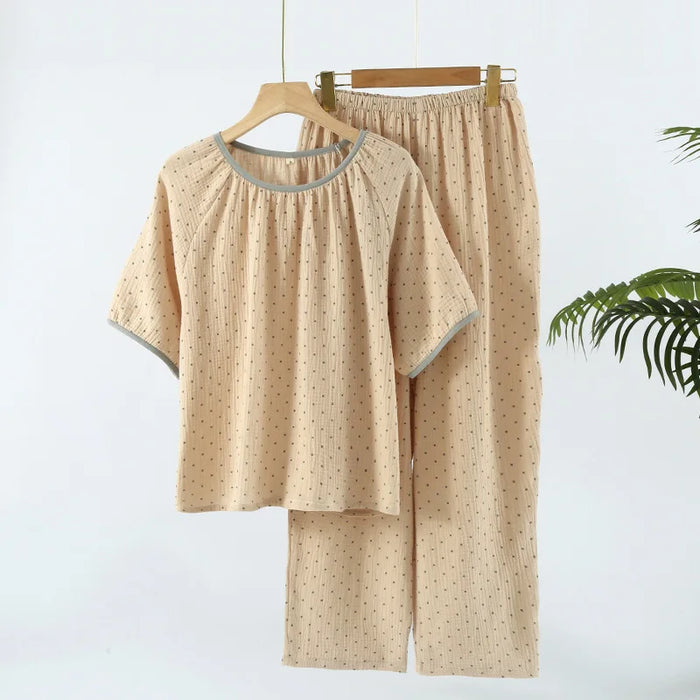 Summer New Short Sleeve Sleepwear For Sleeping Pajama Women Nightwear Pure Cotton O-Neck Underwear Set Nightie Night Wear