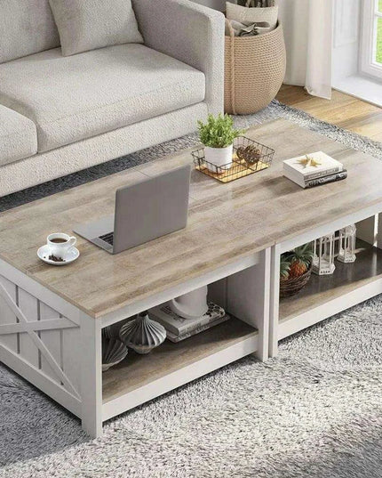 Versatile Rustic Grey Coffee Table Set with Dual Storage Options