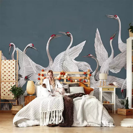Très Elite 3D Light Luxury Japanese Red Crowned Crane Wallpaper, Remov