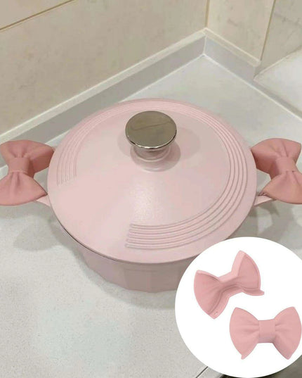 Charming Tiny Bow-Designed Heat-Resistant Silicone Oven Mitts - Set of 2 Mini Pot Holders for Safe Cooking