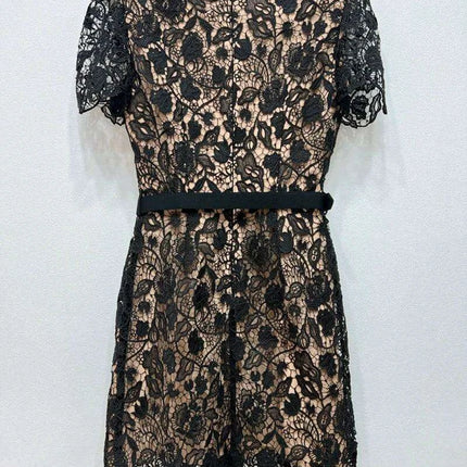 Floral Lace Midi Mini Dress for Women - Spring/Summer Collection, Short Sleeve, Single Breasted, Perfect for Bridesmaids