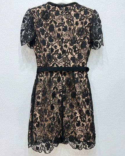 Floral Lace Midi Mini Dress for Women - Spring/Summer Collection, Short Sleeve, Single Breasted, Perfect for Bridesmaids