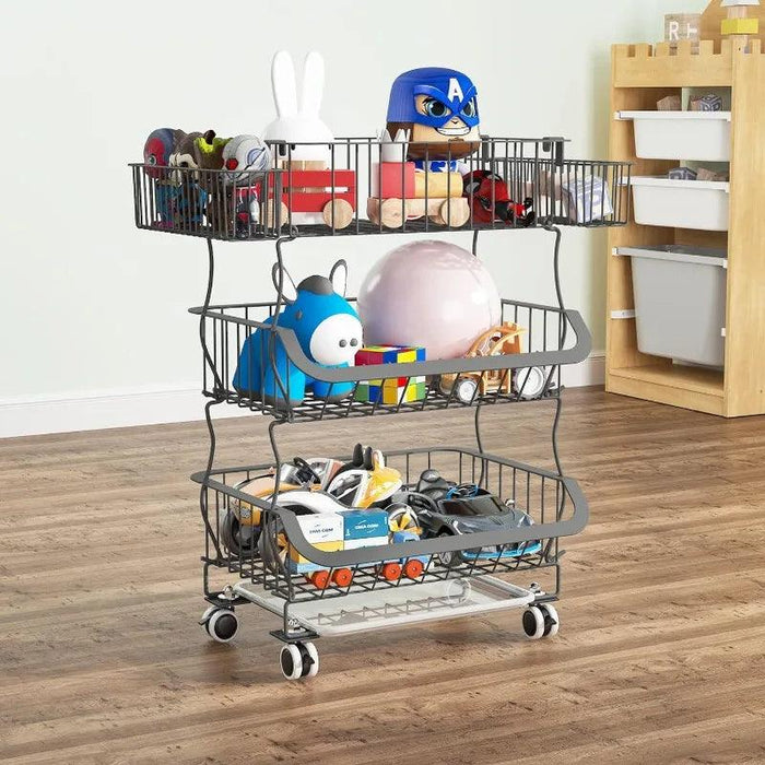 3-Tier Metal Wire Storage Cart - Versatile Organizer for Kitchen and Home