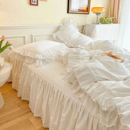 Chic White and Pink Ruffled Girls Duvet Cover Set - 100% Cotton