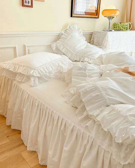 Chic White and Pink Ruffled Girls Duvet Cover Set - 100% Cotton