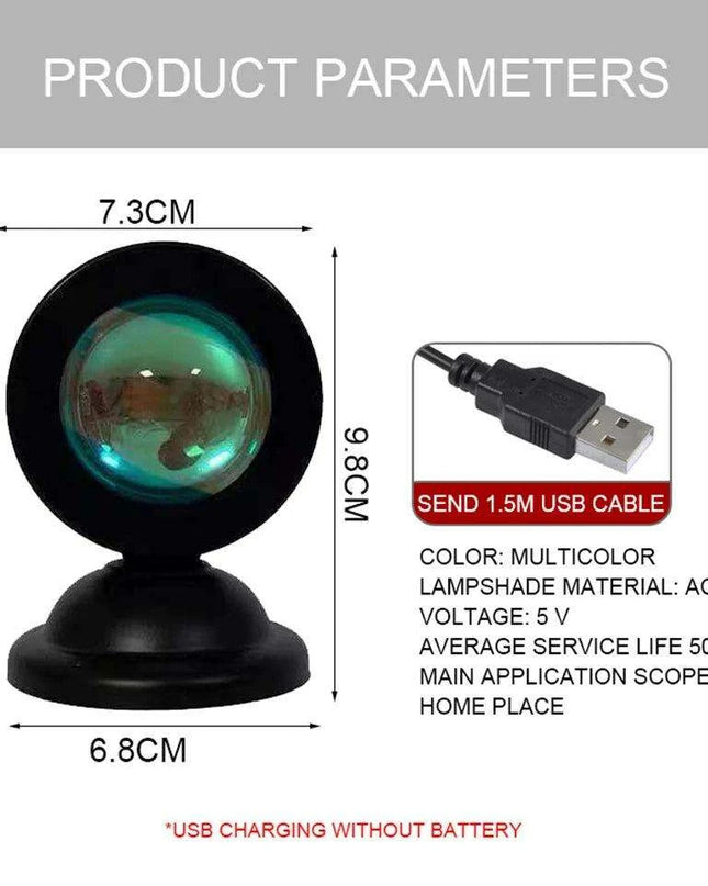 Rainbow Sunset USB Projector Lamp - 16 Color Mood Light for Home Decor and Gifting