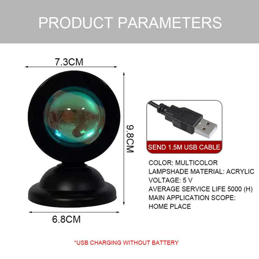Rainbow Sunset USB Projector Lamp - 16 Color Mood Light for Home Decor and Gifting