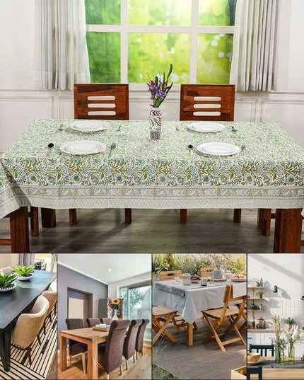 Elegant Blue-Green Floral Leaf Design Waterproof Table Cover