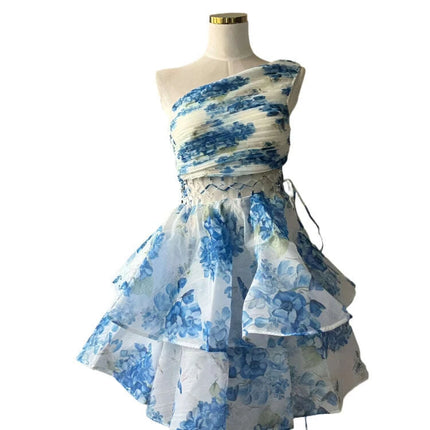 Chic Asymmetrical High-Waist Mini Dress with Statement Diagonal Collar for Fashion-Forward Women