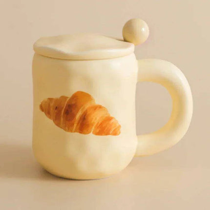 Whimsical Korean Cartoon Ceramic Mug Set with Lid and Spoon - Playful Drinkware Delight