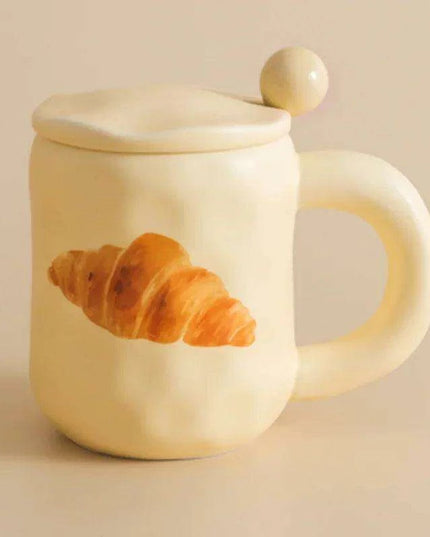 Whimsical Korean Cartoon Ceramic Mug Set with Lid and Spoon - Playful Drinkware Delight