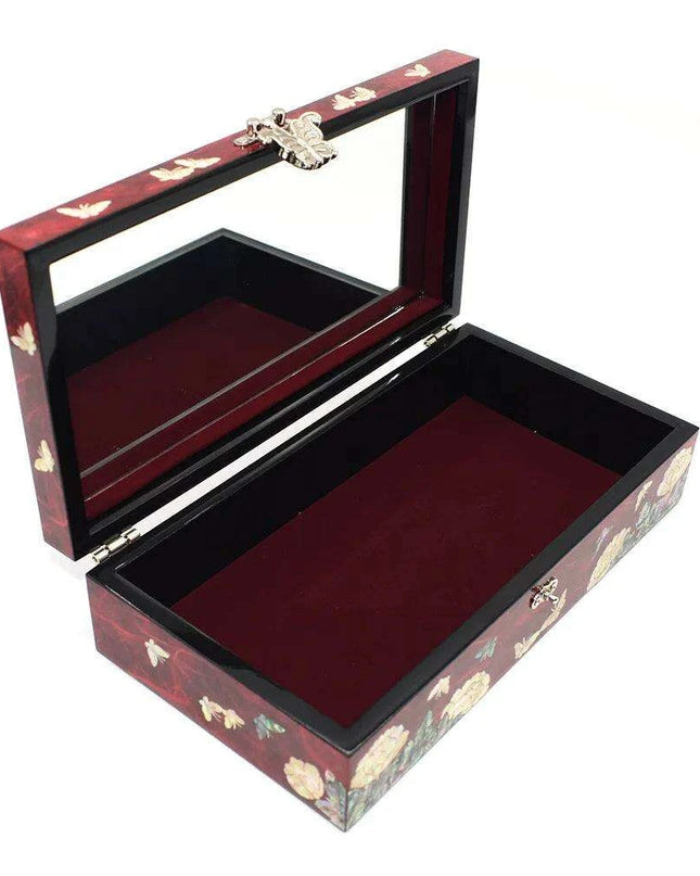 Lacquered Mother of Pearl Butterfly Jewelry Box with Abalone Shell - Handmade Keepsake for Women