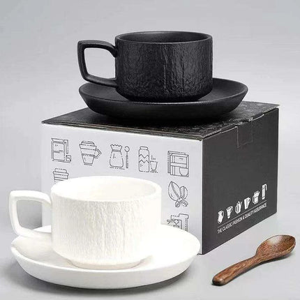 Elegant Japanese Rock Texture Porcelain Coffee Cup and Plate Set - Elevate Your Sipping Experience