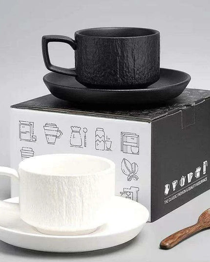 Elegant Japanese Rock Texture Porcelain Coffee Cup and Plate Set - Elevate Your Sipping Experience