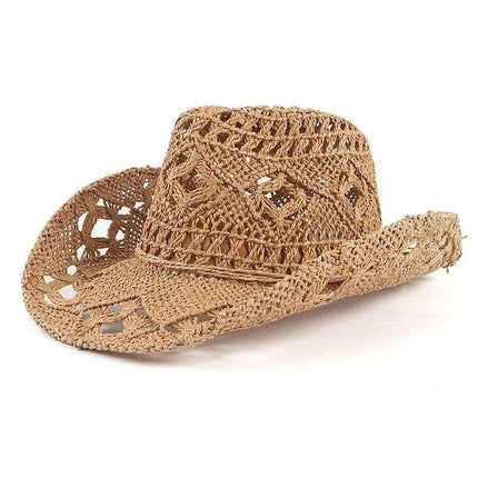 Hand Woven Wide Brim Straw Cowboy Hat for Summer Outdoor Sun Protection